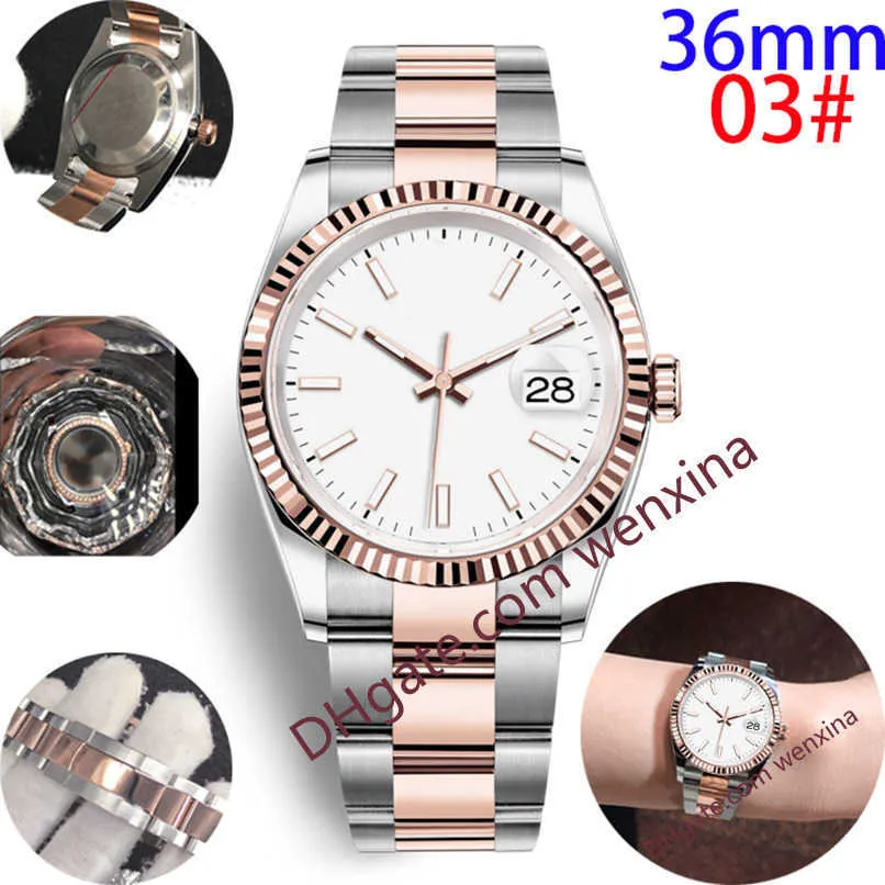 Deluxe Dameshorloge 36 mm Mechanisch automatisch Hoge kwaliteit Track Line Wijzerplaat jubileum band gecanneleerd Bezel montre de luxe 2813 Staal Wate188i