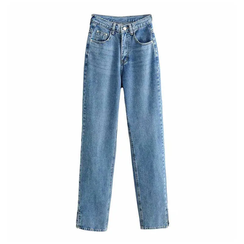 Toppies Donna Jeans lunghi 115 cm Vita alta Pantaloni in denim con spacchi laterali a vita alta Pantaloni femminili 210809