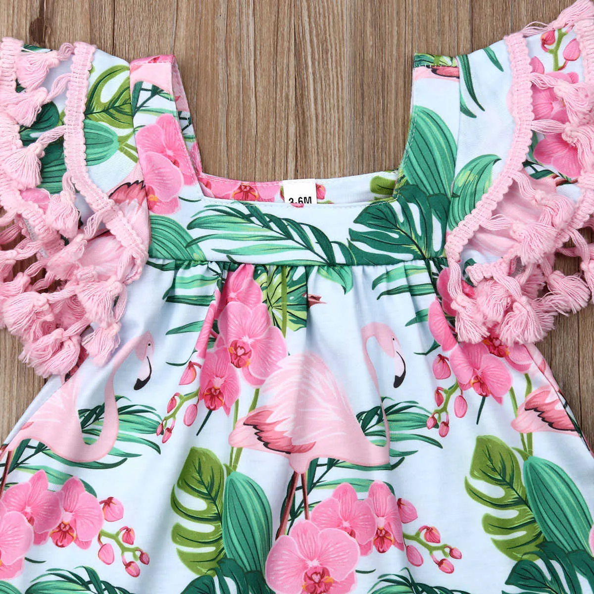 2019 Newborn Baby Dresses for Girls Toddler Clothes Summer Tassel Short Sleeve Flower Flamingo Girls Dress Baby Girls Clothes Q0716