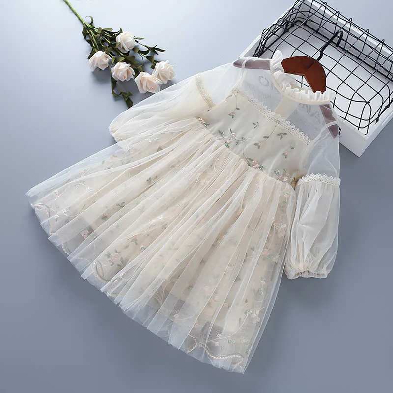 3-7 년 고품질 소녀 옷 봄 패션 캐주얼 핑크 옐로우 그린 레이스 메쉬 아이 어린이 공주 드레스 210615