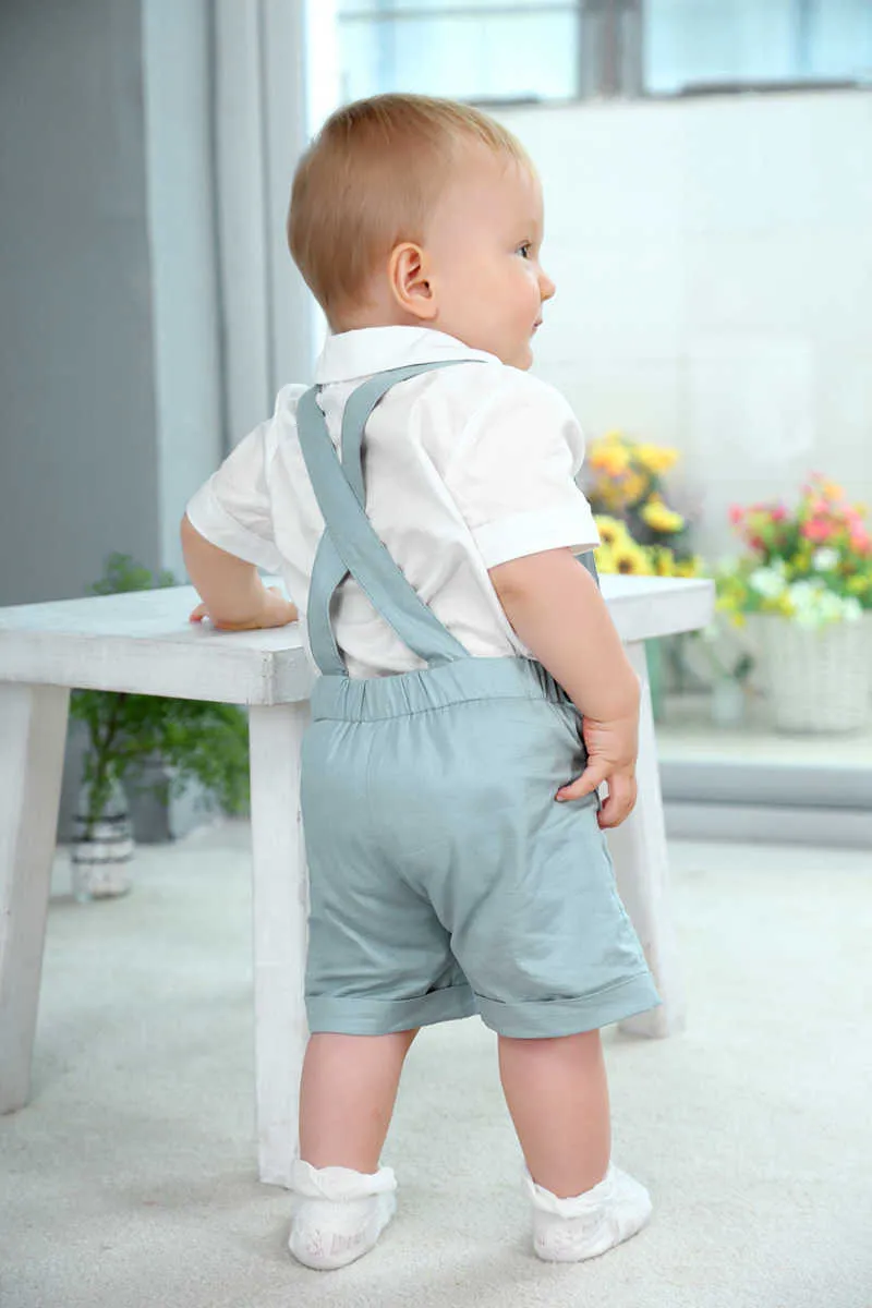 Baby Boy Boutique Ubrania Zestaw Niemowląt Urodziny Chrzest Odzież Garnitur Dzieci Hiszpańskie Stroje White Shirt Pants Born Party 210615