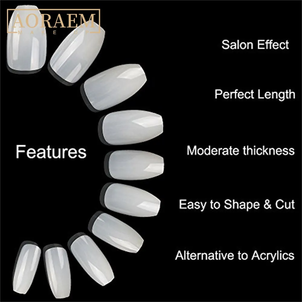 AORAEM 500 STKS Met Doos Flase Artificial Extension Fake S Clear Natural Transparent Full Tips Nagels Decoratie