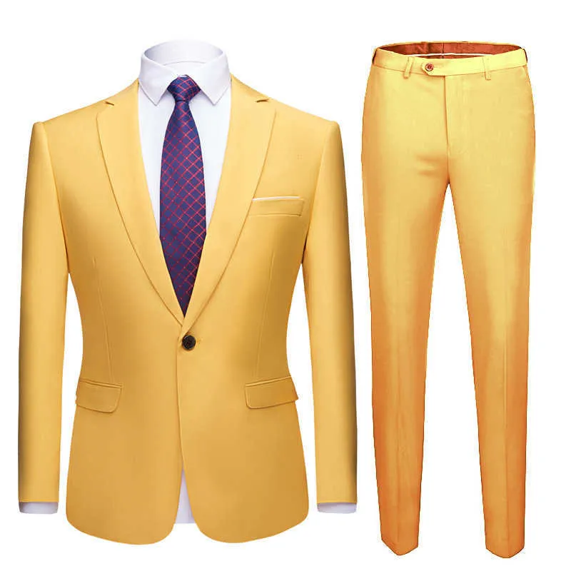 Homens Ternos Slim Fit Uniformes Uniformes Office Terno do Noivo Do Noivo Party 2-Piece Calças de Jaqueta Notch Botão único Botão formal Casual X0909