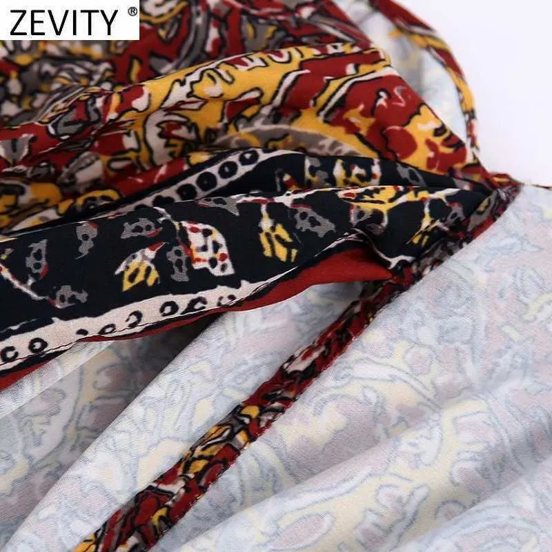 Zevity Femmes Vintage Totem Fleur Imprimer Ourlet Irrégulier Sarong Jupe Faldas Mujer Femelle Côté Noeud Attaché Wrap Slim Mini Jupe QUN785 210603