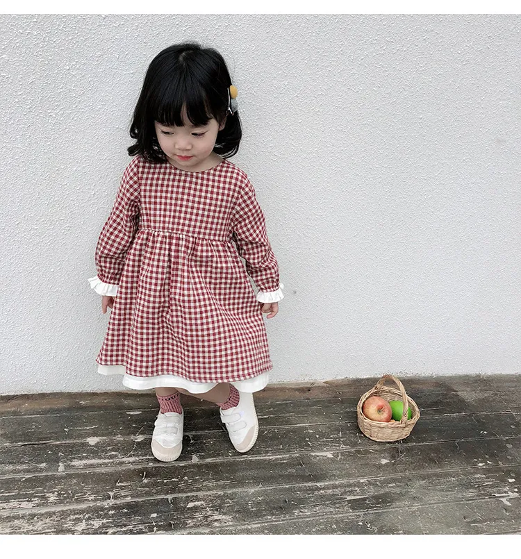 Automne enfants vêtements japonais corée coton lin bébé filles robe de princesse rayé volants manches enfants tenue décontractée 210303