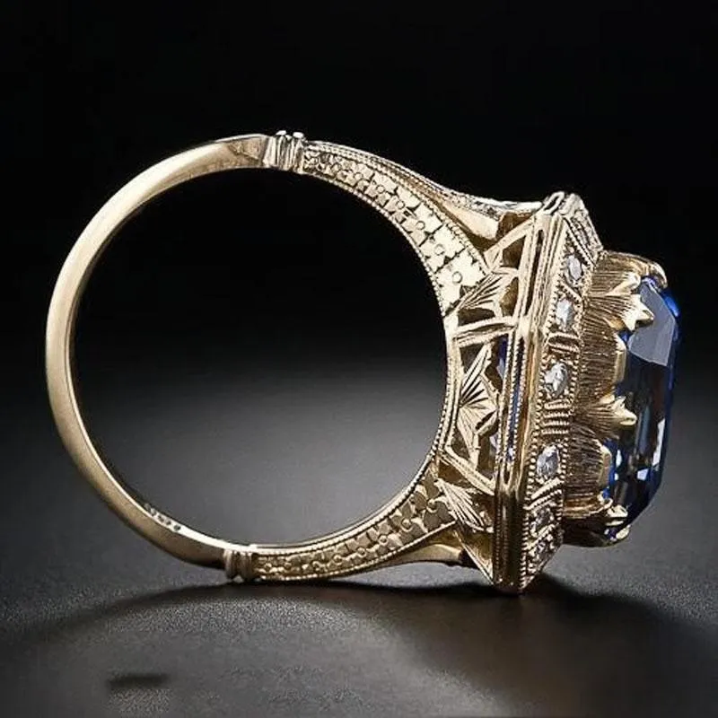 クラスターリングMengyi Gold Color Engagement Wedding Ring Geometric Square cubic Zirconiaレトロユニークなアートデコ女性185J