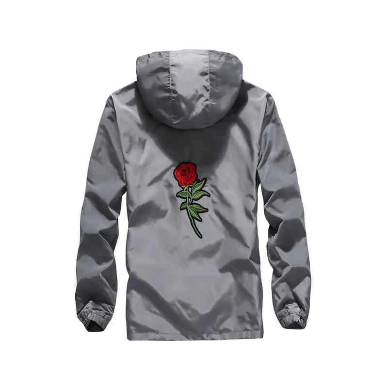 Qsuper Rose Bomber Män Jacka Hip Hop Slim Fit Flowers Pilot Män Coat Mäns Hooded Jackor Male Brand Clothing 220210