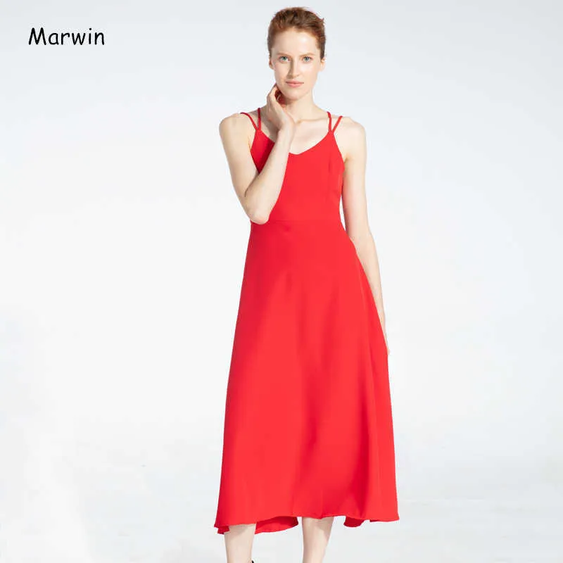 Marwin nouveau printemps été vacances longue robe croix Spaghetti sangle dos ouvert plage Style cheville longueur femmes robes X0521