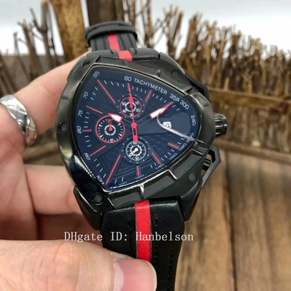 NOVO Montre de luxo QUARTZO cronógrafo movimento relógios masculinos estilo carro esportivo mostrador pulseira de couro relógios de pulso reloj Hanbelson252e