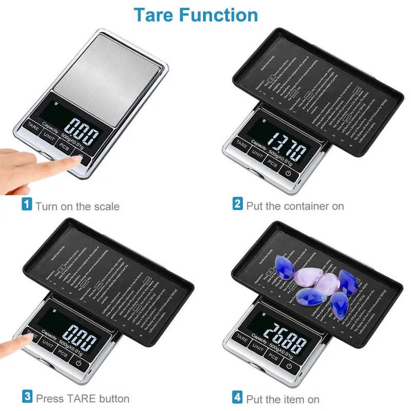 Mini Jewelry Pocket Scales High Precision Gold Diamond Accurate weight Balance Digital Electronic Scales 210927