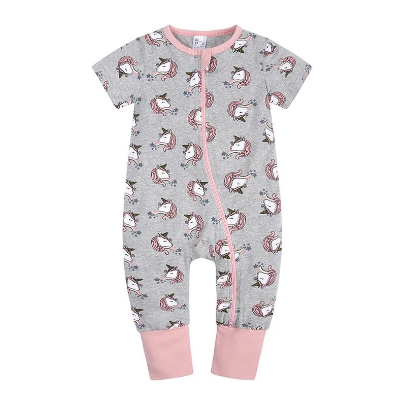 Nouvelle petite fille Boy Rompers Printing Oneck Zipper Cotton Coton à manches courtes Bodys de combinaison de combinaison pour le nouveau-né