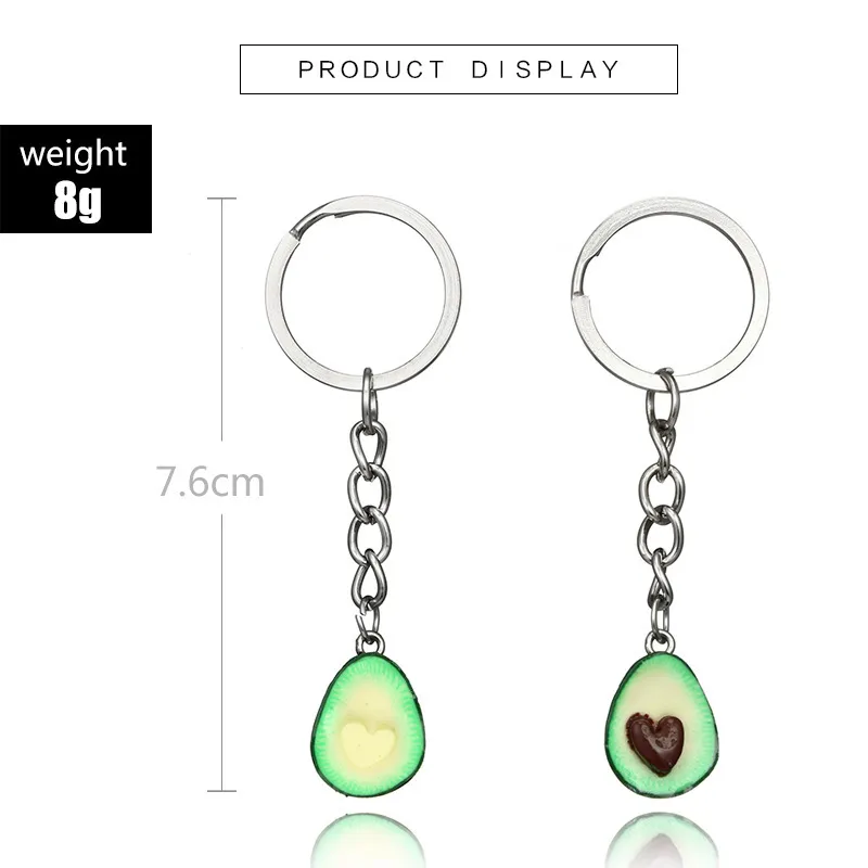 Mode coeur avocat chaîne fruit bibelot pour filles femmes cadeau bijoux accessoires support charme voiture porte-clés pendentif