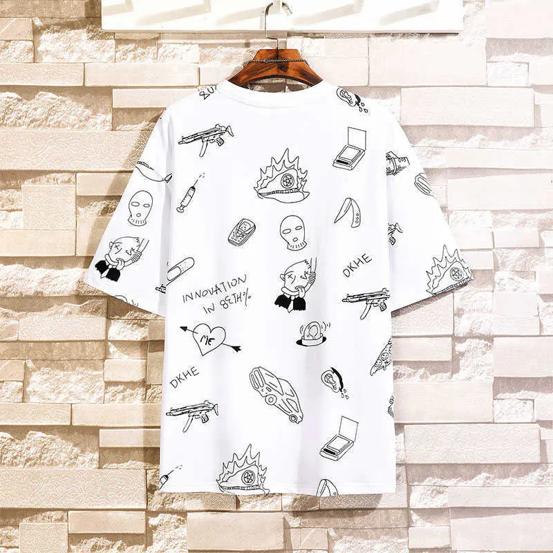T-shirt oversize da uomo Single Road T-shirt anime in cotone con stampa completa T-shirt hip-hop maschile giapponese streetwear T-shirt harajuku uomo 210715