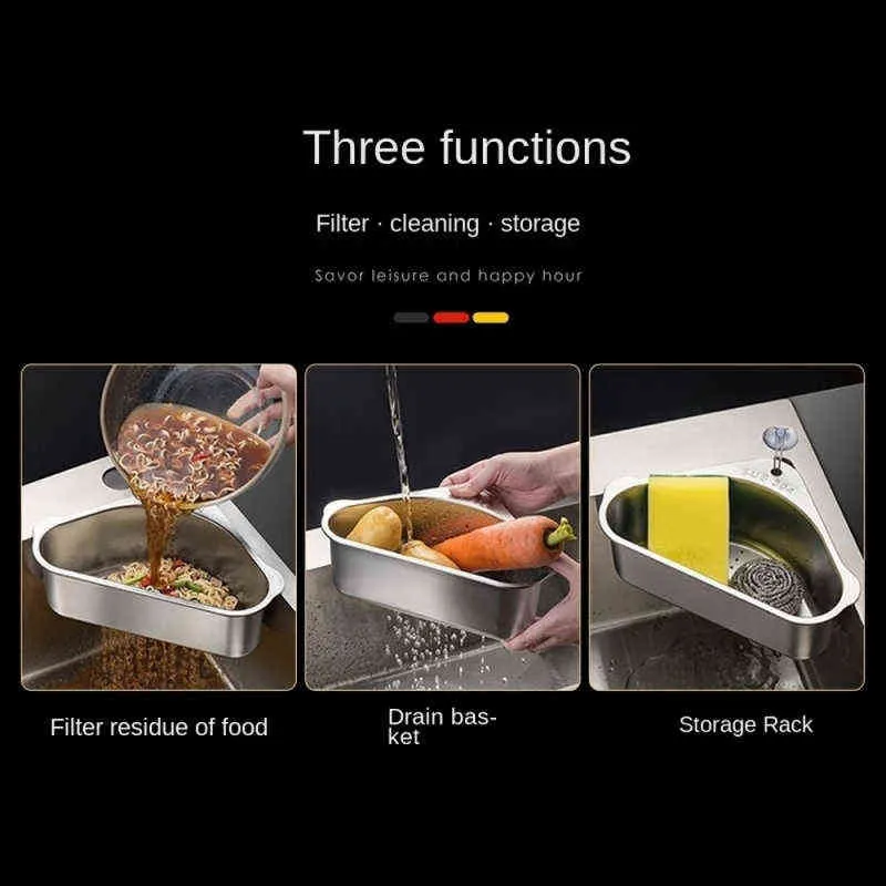 Triangulär handfönster Avloppsfrukt Vegetabilisk avloppskorg Sugställ för lagringsverktyg Cup Filterhylla 211109