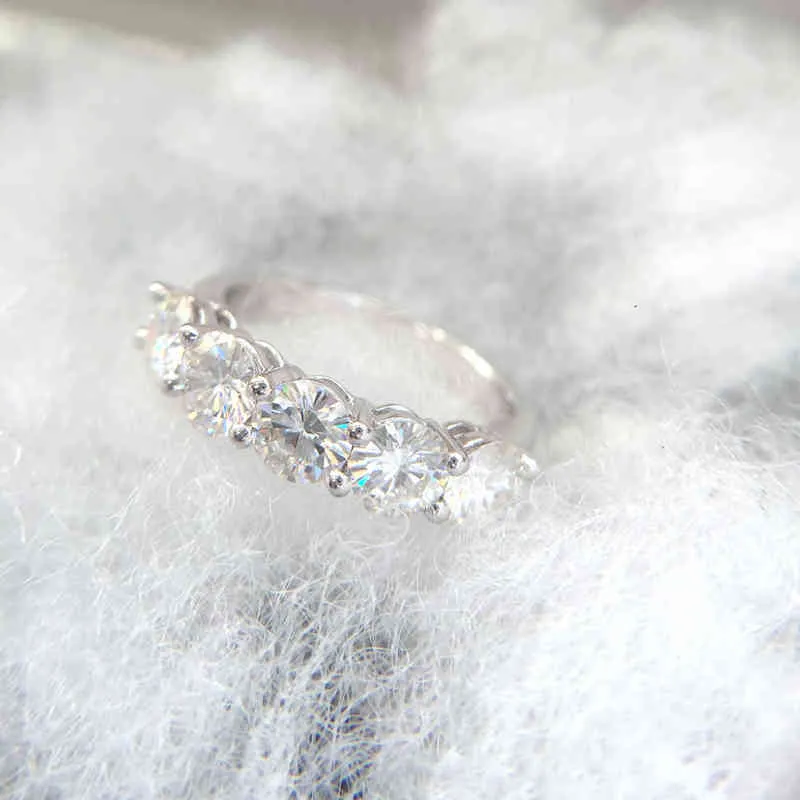 ホワイトゴールドメッキリング1.5ctW F色の婚約テストプラスバンドダイヤモンドのウェディングジュエリーのための花嫁211217