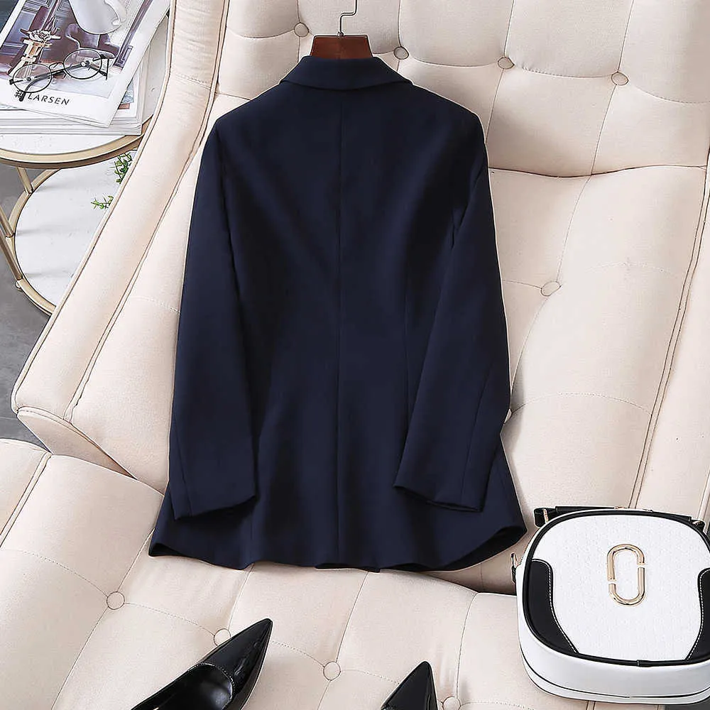 spring and autumn ladies office suit Elegant High Quality Double Breasted Blazer Jacket feminine small blue 211006