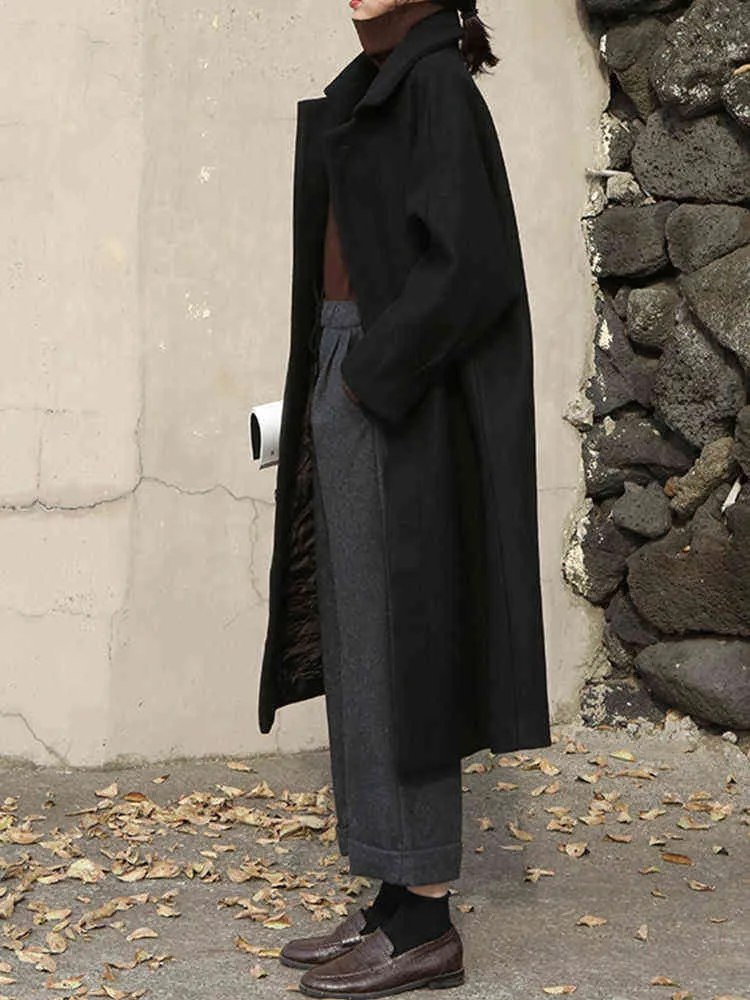 Wollmantel für Damen im koreanischen Stil, locker und dünn, mittellang, über dem Knie, Hepburn Wind, Winter und Herbst 211110