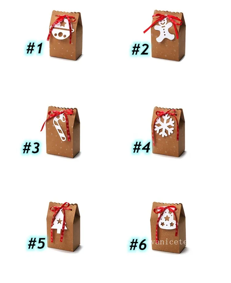 Party Favor bricolage grand sac en papier kraft boîte de bonbons de Noël avec étiquette blanche ruban pomme boîte-cadeau T2I52810