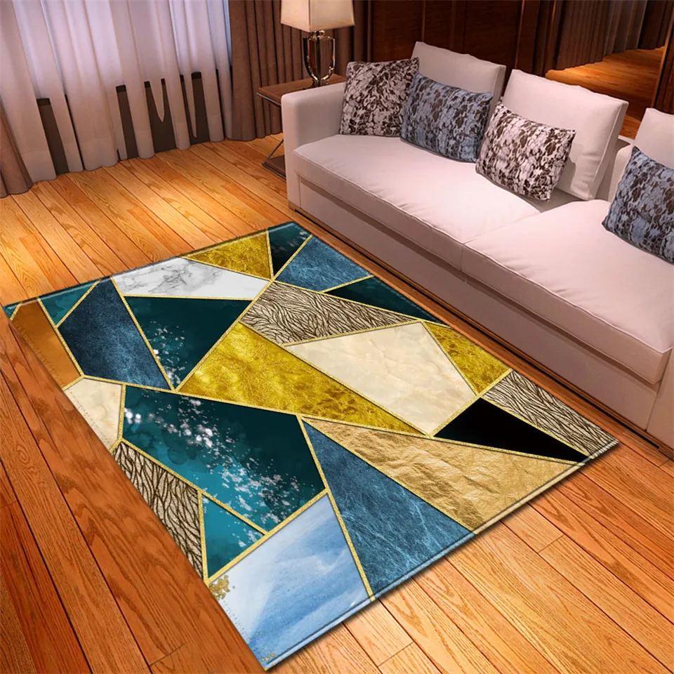 Mörkgrön matta för vardagsrum 3D Tryckt Geometrisk Rug Floor Mattor Nordic Carpet Marmor Mönster Mat Non-Slip 210301