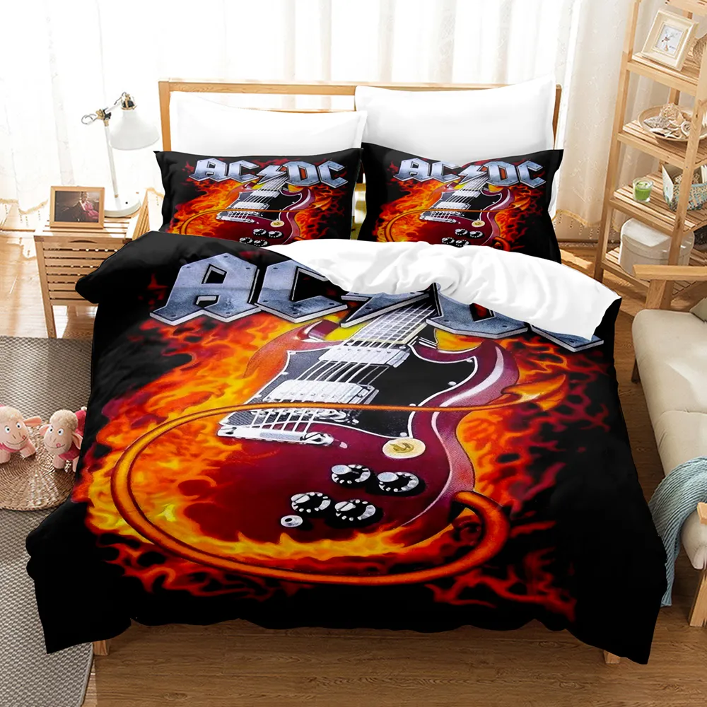 3D printing bedding set AC DC theme 100% polyester quilt cover with pillowcase adult and child duvet cover sheet FULL TWIN QUEEN K3081