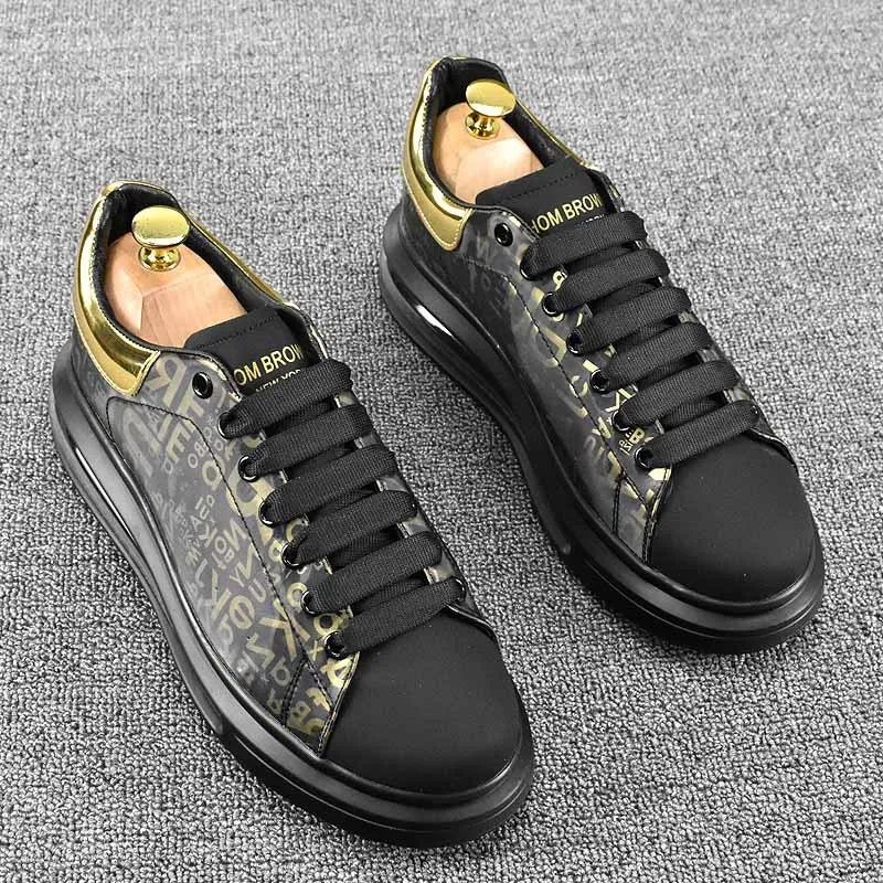 Luxe Designer Black Business Trouwjurk Schoenen Mode Lace Up Causal Flats Moccasins Air-Cushion Walking Foothow Show Sneakers