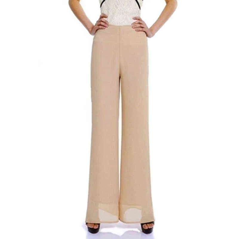 Saldi Pantaloni estivi da donna a gamba larga Pantaloni da donna a vita alta a doppio strato in chiffon diviso larghi neri eleganti 211115