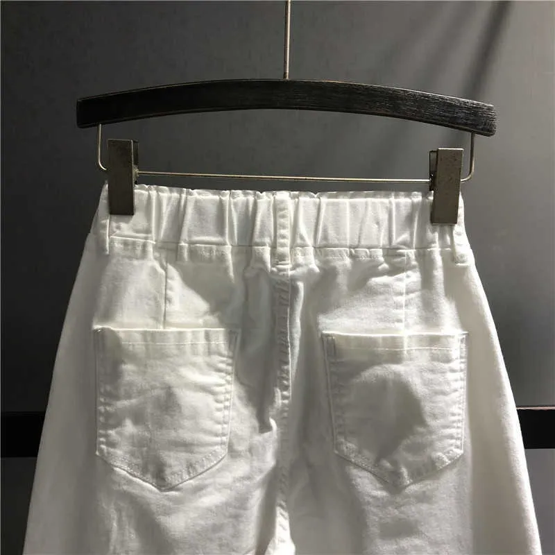 Pantalon à taille haute Corée Vintage Vintage Streetwear Plus Taille Blanc Harem Capri été Q0801