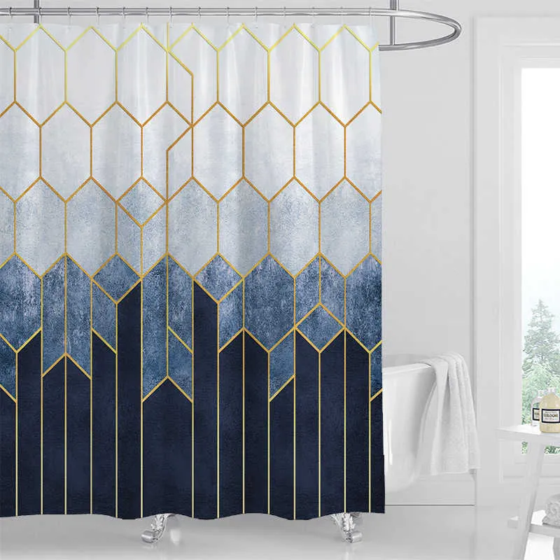 Rideau de douche européen américain créatif imperméable à l'eau impression numérique tissu de rideau de douche grande couverture de douche large free10 crochets 210609
