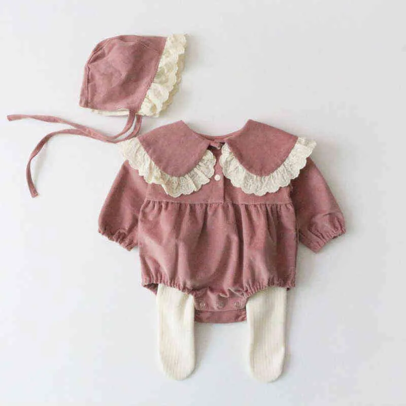 Höst Baby Girls Romper Högkvalitativ Söt Crochet S Toddler Brand Spädbarn Härlig Corduroy Kläder 211229