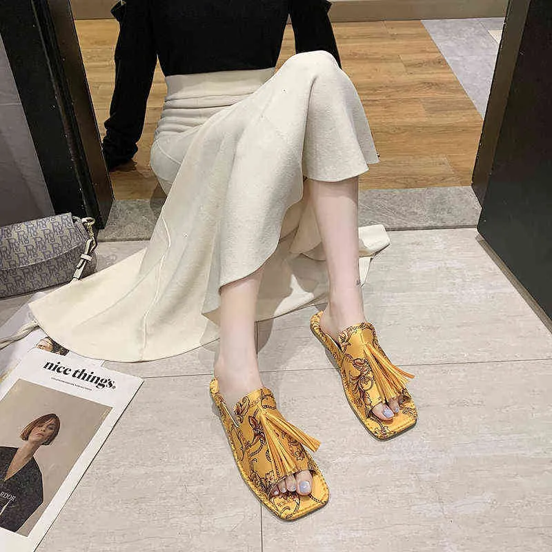 Slippers Vintage Flower Women s Peep Toe Flat Home Shoes Fringed Lazy Sandal for Female Plus Size Zapatillas De Mujer 220304