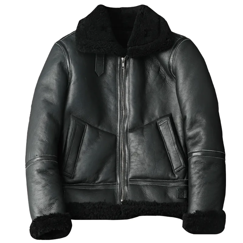 Veste d'hiver en cuir de mouton véritable pour homme, veste en fourrure de laine pour moto, grande taille 5XL, manteau chaud naturel épais en peau de mouton