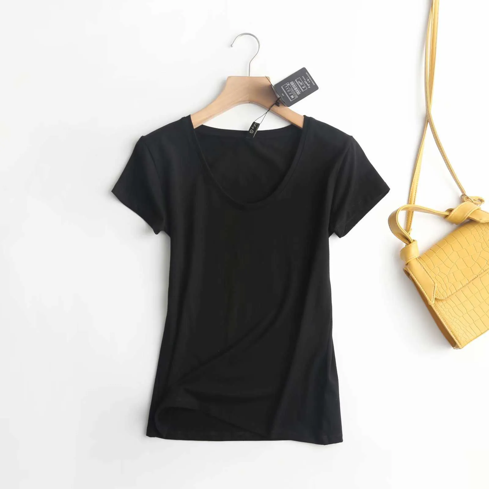 Flétri Harajuku t-shirt 2021 été t-shirt femmes angleterre Style Simple mode col en U solide Camisetas Verano Mujer 2021 hauts Y0629