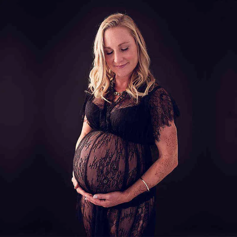 2021 Nieuwe zwangerschaps kanten jurk Zwangerschapsfotografie Rekwisieten Kleding voor zwangere vrouwen Maxi Fancy schietfoto Zwangerschap Jurk G220309