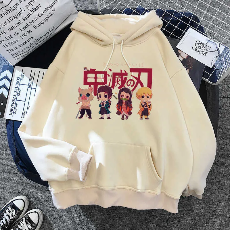 90 -talet Demon Slayer Anime Tanjiro Nezuko Hoodie Sweatshirt Women Korean Kpop Street Style Sweatshirt Girl Streetwear Sudadera Mujer L1031