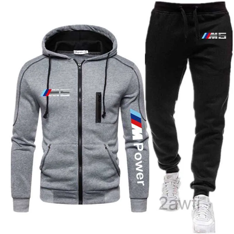 New Sets Tracksuit Bmw Power Print Men Hooded Sweatshirt Pants Pullover Hoodie Sportwear Suit Casual Sports Men Clothes X0909