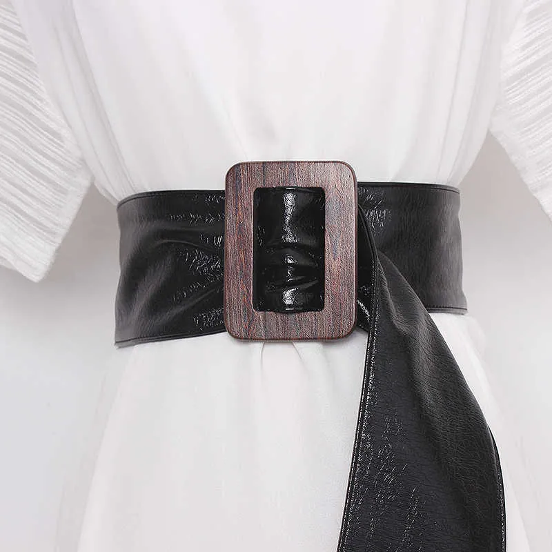 Boucle sans épingle Ceinture de taille réglable Femmes Noir Cuir Verni Souple Large Corset Sangle Large Ceinture Ceinture Cinturon Mujer 2020 Q0624