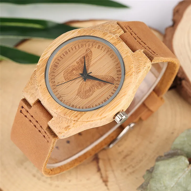 Bellissima decorazione della farfalla quadrante di legno orologi le donne della ragazza delle signore donne handmade in bambù orologio da polso al quarzo relogio feminino