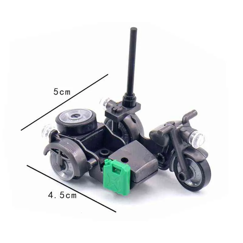 MOC Military Particles Accessory Motorcycle Tricycle Cartoon Car Brick Set Building Block Kid Toy Militarys City Kit Model Gifts Y1130