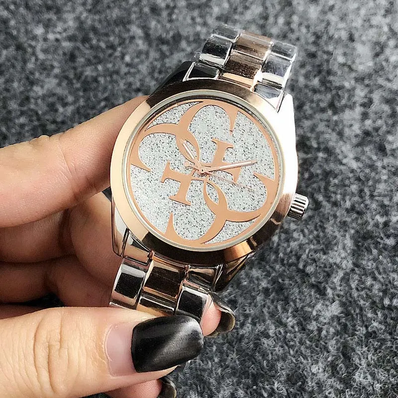 Brand nadgarstka zegarki dla kobiet wielkie litery w stylu metalowy stalowy zespół kwarcowy GS 69902275989