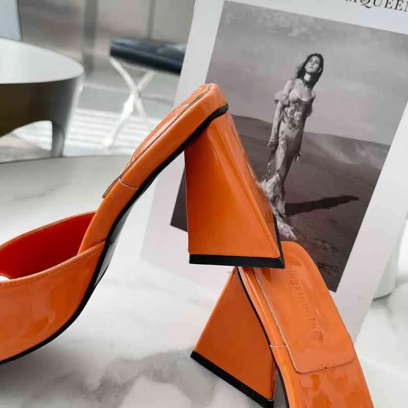 Slippers Thick Bottom Summer Women Fashion Ladies Square Toe Heels Slipper Slides Sexy Party Dress Shoes Green Orange 220309