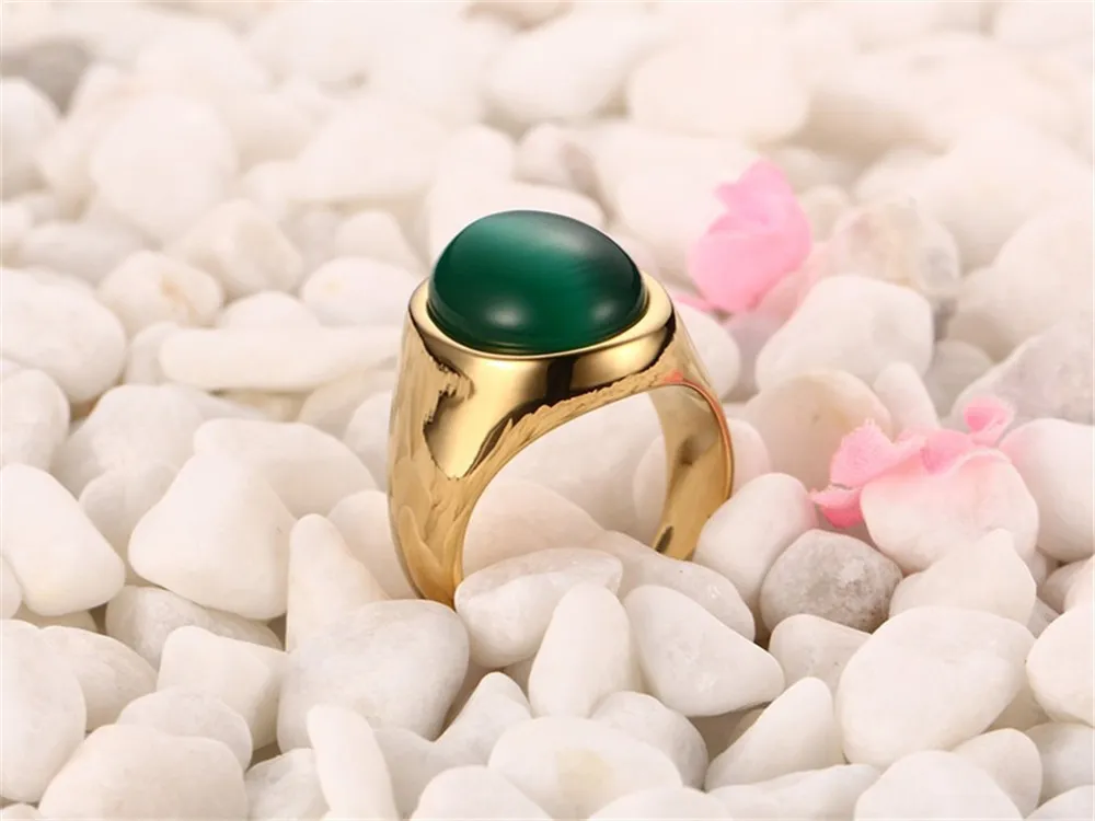 Grese esmeralda verde anéis de opala para homens 18k cor ouro titânio aço inoxidável diamante festa jóias aniversário presentes Bijoux