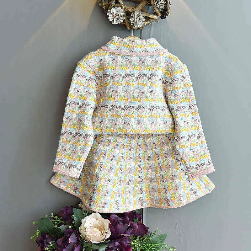 Девушки кардиган двух частей детей вязаные короткие юбки малыш девушка осенняя одежда зима осенние наряды 211104