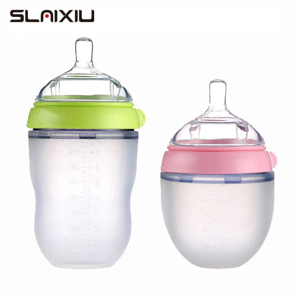 Babyflasche Muttermilch Weithals Weiche Silikon Fütterungsbehälter Baby Wasserflasche Kinder Stillflaschen 211023
