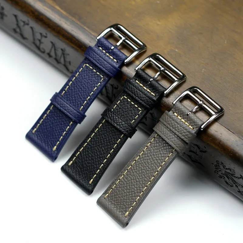 PASTARY – bracelet de galets fait à la main, 20, 22, 24MM, noir, bleu, gris, bracelet en cuir, boucle en H, accessoires de montre pour hommes