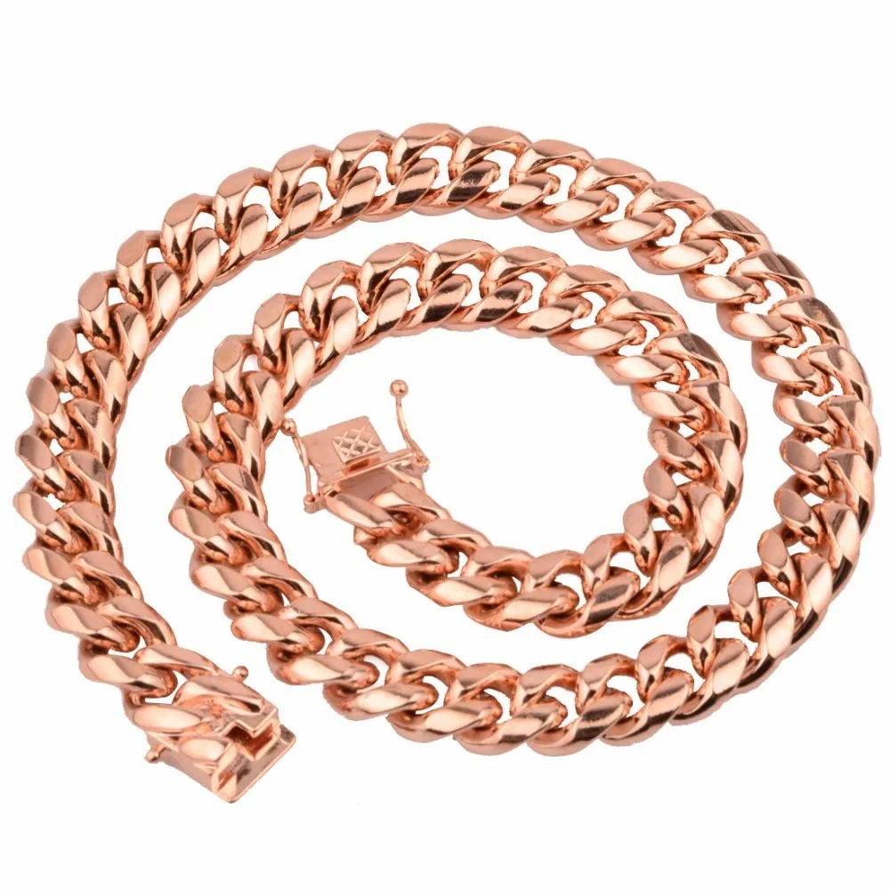 Chic Miami Cuban Chains For Men Hip Hop Jewelry Rose Gold Color Thick Stainless Steel Wide Big Chunky Necklace Gift215z