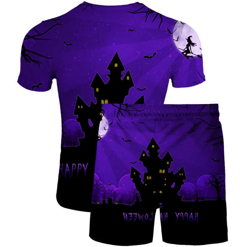 2021 summer men and women 3D printed beachwear fashion boutique short-sleeved T-shirt gothic elements printed Bermuda shorts X0610