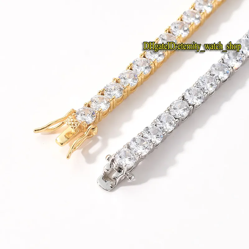 2022 Ewigkeitsuhren Tenniskette Europäischer und amerikanischer Hip-Hop 3 mm Roségold CZ Diamant Herren Iced Out Diamonds Armband Halskette2416