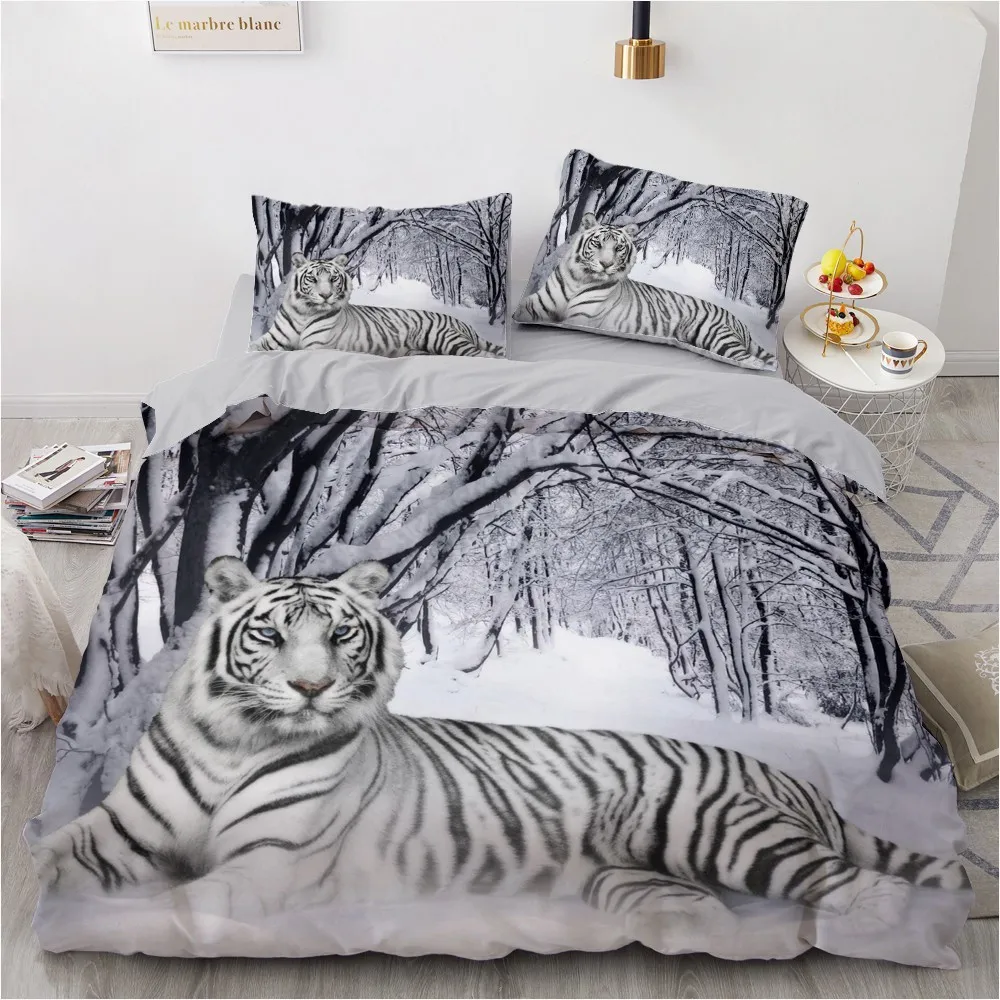 3d sängkläder sätter svart duvet quilt cover set conterter säng linne örngott kung drottning 180x210cm storlek djur tiger design tryckt 210309