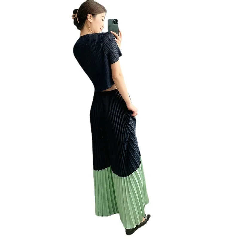 LANMERM ensemble de costume plissé classique pour femmes Design de mode chemise à manches courtes pantalon à jambes larges coupe ample été 2H1010 210526