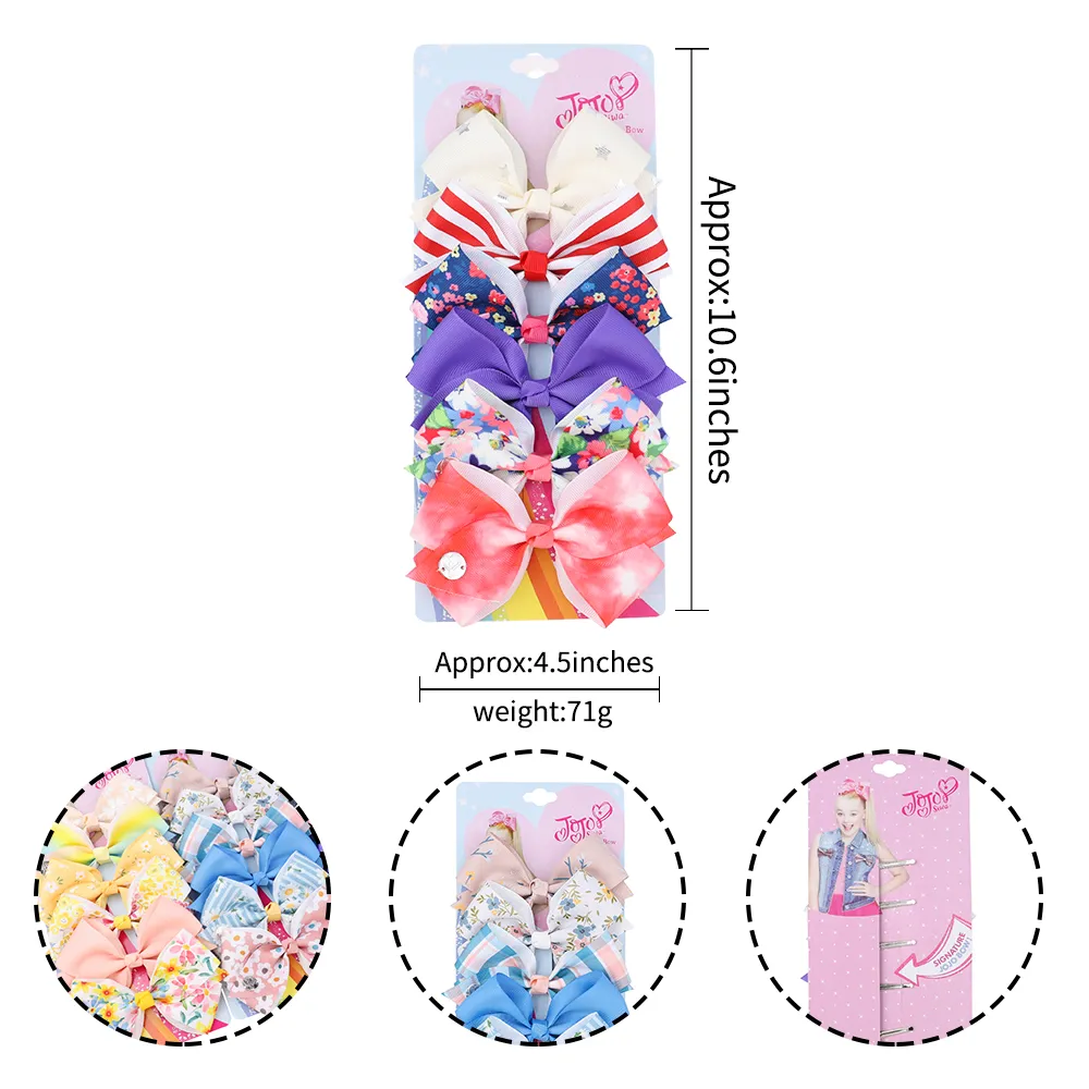 JoJo Bows Jojo Siwa Rainbow Printed Ribbon Bows For Girls Hair Clips Handmade Hairpins Barrettes Kids Hair Accessories